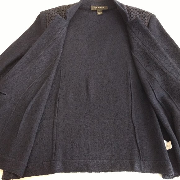ST‎ JOHN Caris Geo Blazer Women's 6 Navy Santa Knit Lace Notch Collar Jacket - Picture 10 of 16